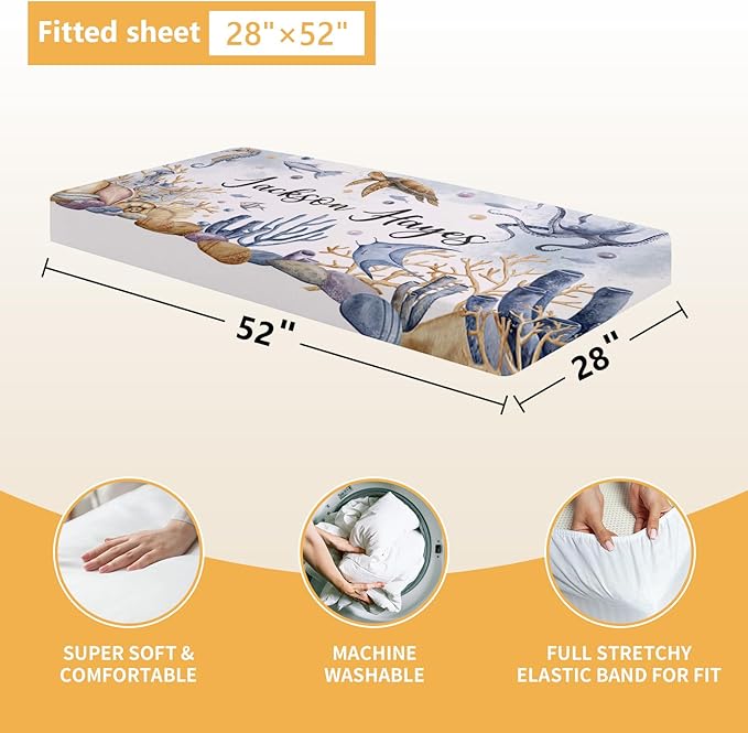 Custom Crib Bedding Set - 5 Pcs Customized Baby Crib Set with Name - Soft Double Layer Marine Animals Nursery Baby Bedding Set for Girls Boys - Personalized for Infant Toddler-CubbioJoy