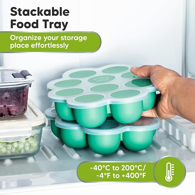KeaBabies Silicone Food Freezer Trays with Lid, 2oz x 10 Pods Baby Food Storage Containers, Easy Puree Meal Prep, Breast Milk Silicone Freezer Molds, Dishwasher,Microwave Safe,BPA-Free(Alpine Green)-CubbioJoy