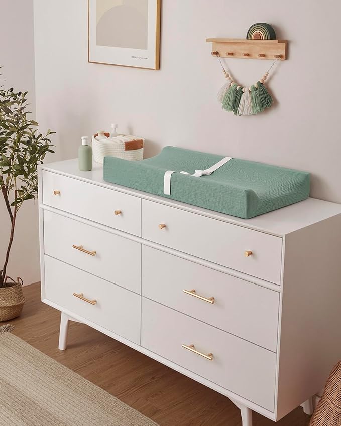 Blissful Diary Muslin Baby Changing Pad with Waterproof Lining Foam, Diaper Changing Table Pad with Cover for Dressers (Roman Green, Rectangular)-CubbioJoy