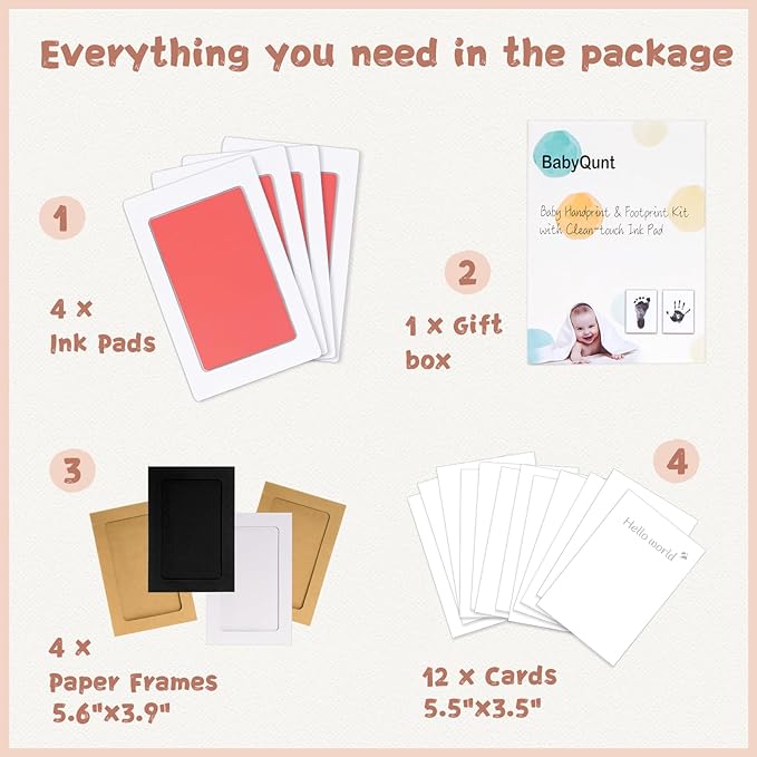 Inkless Baby Hand and Footprint Kit,Clean-Touch Ink Pad Kit,Safe No Mess Printing Infant Hand Foot Stamp,4 Pack Newborn Inkless Print Pads Best Keepsake or Gifts for Family-CubbioJoy