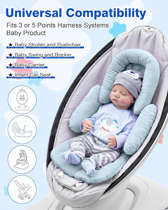 Infant Insert Compatible with Mamaroo Swing & Graco Swing, Thickened Baby Car Seat Head Support with Shoulder Covers, Breathable Newborn Car Seat Insert for Preemie to Toddler-CubbioJoy