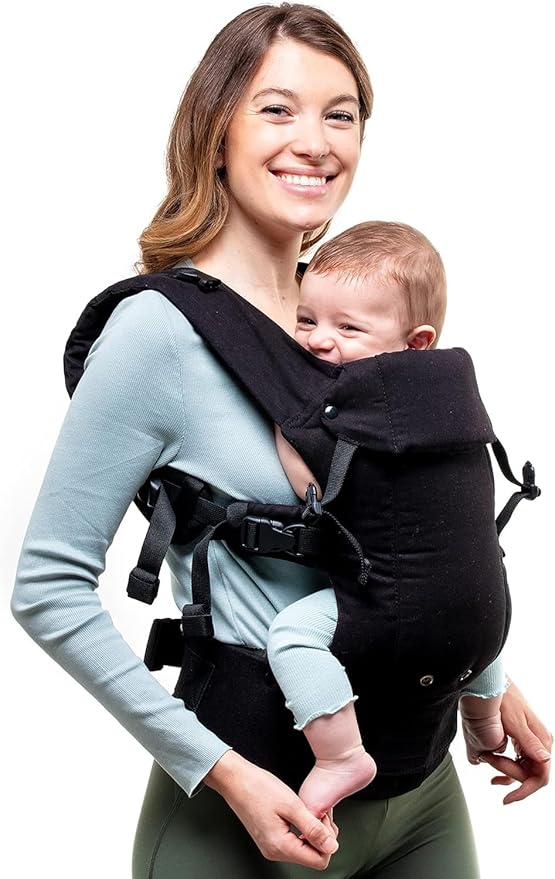 Beco Gemini Baby Carrier from Newborn to Toddler - Certified Ergonomic Newborn Baby Carrier for Infants and Children of 7-35 lbs - M Shape, Adjustable Seat, 100% Organic Cotton (Metro Black)-CubbioJoy