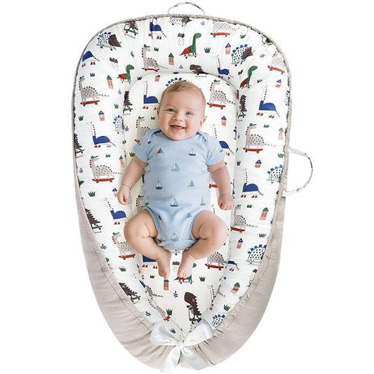 Baby Lounger - Baby Lounger for Newborn 0-24 Months, Breathable and Soft Cotton Cover Baby Nest, Portable Cozy Tummy Time Lounger for Home and Travel, Ideal Baby Essentials & Shower Gifts-CubbioJoy