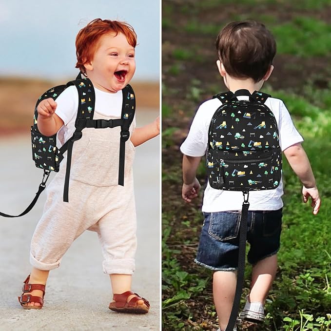 Accmor Toddler Backpack Leash, Mini Child Backpack with Anti Lost Wrist Link, Cute Kids Backpack Walking Harness for Outdoor Travel, Adorable Excavator Backpack Tether for Baby Boys Girls Ages 1-3-CubbioJoy