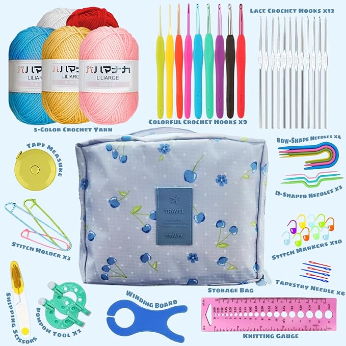 ARMINACO Crochet Kit for Beginners & Adults – 59pcs Complete Starter Set with Ergonomic Hooks (0.6-6.0mm), Yarn, Tools & Travel Bag – Craft Gift for Women, Teens & Seniors-CubbioJoy