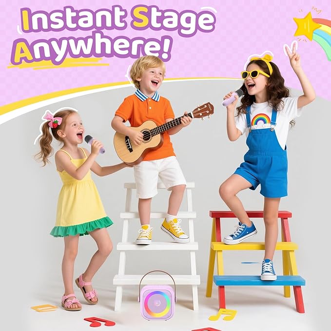 Karaoke Machine for Kids, Toys for 3-12 Years Old Girls Gifts, Kids Karaoke Microphone Machine Toy, Best Fun Christmas Birthday Gifts for 5 6 7 8 9 10 11 Years Teens Girl Boys Purple 2 Mic-CubbioJoy