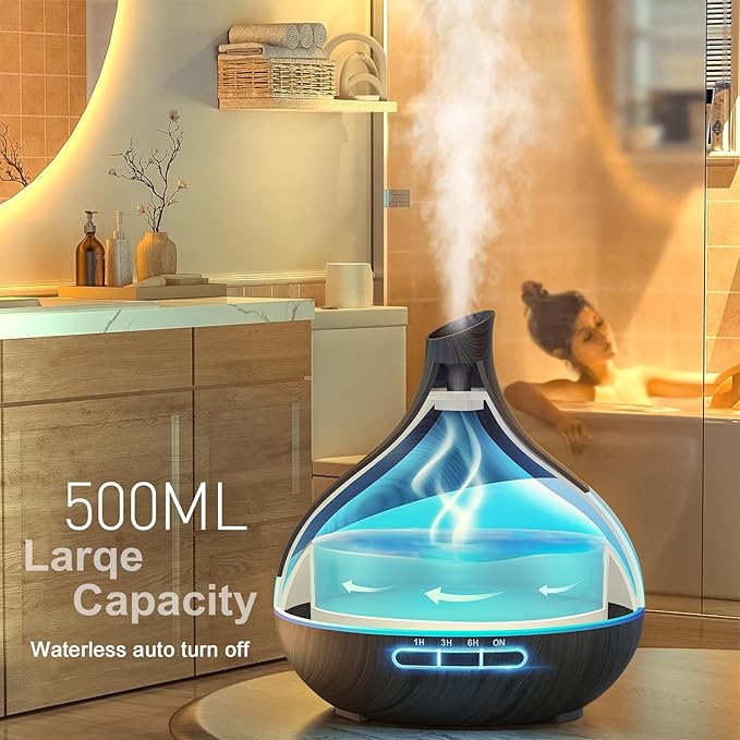 500ML Essential Oil Diffuser: Aroma Diffuser with Remote Control for Hotel Spa Yoga Room - Humidifiers for Bedroom with 14 Colors LED Night Light for Kids/Women Home Relaxation-CubbioJoy