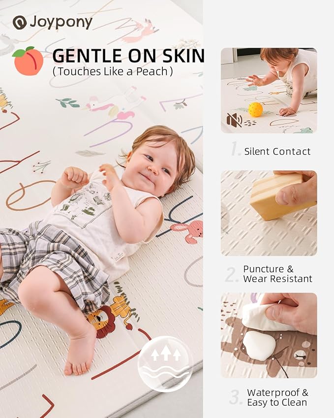 Baby Play Mat 59x71 Inch, 2 in 1 Fabric & XPE Dual-Sided Design Foldable Play Mats for Babies and Toddlers, Waterproof & Anti-Slip Baby Mat for Floor, Portable Baby Foam Crawling Mat with Travel Bag-CubbioJoy