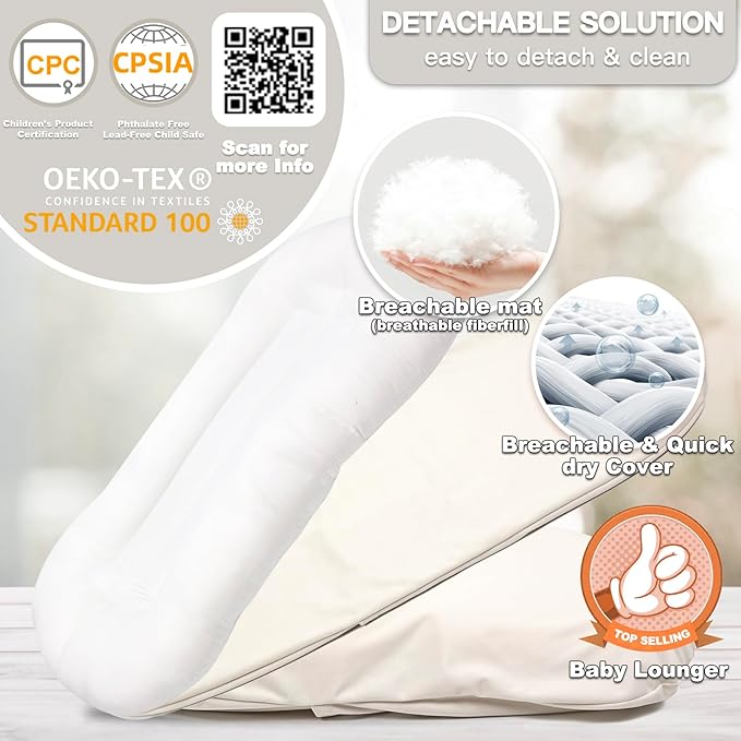 Baby Lounger - Snuggle Cozy Me Infant Lounger for Newborns | Flannel Cover, Breathable Soft, Portable Awake-Time Pad, Essential Baby Gift - White-CubbioJoy