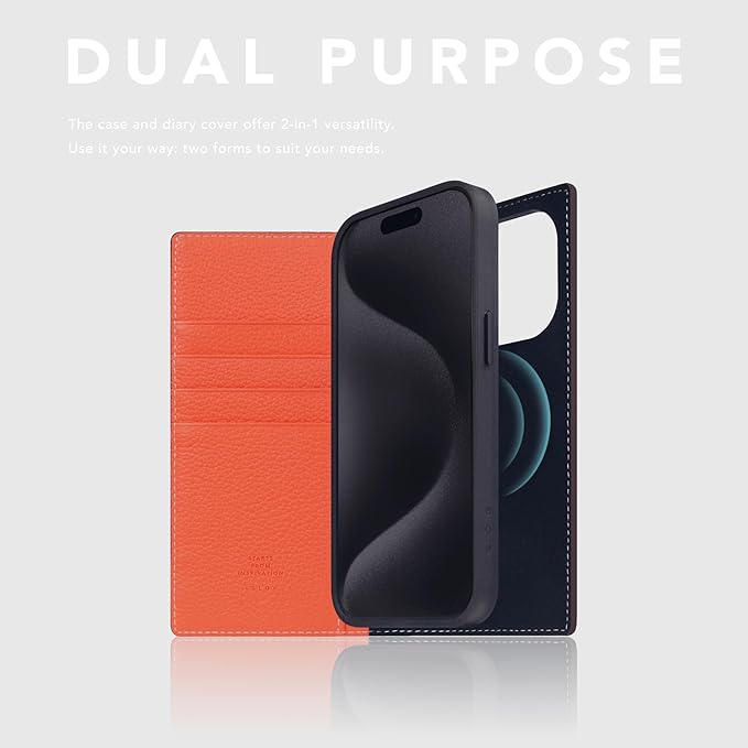D8 Neon Full Grain Leather Wallet Case for iPhone 15 Pro - [2-in-1] Handcrafted Detachable Diary Style with Magnetic MagSafe Back Cover, Gift Box Included (Coral)-CubbioJoy