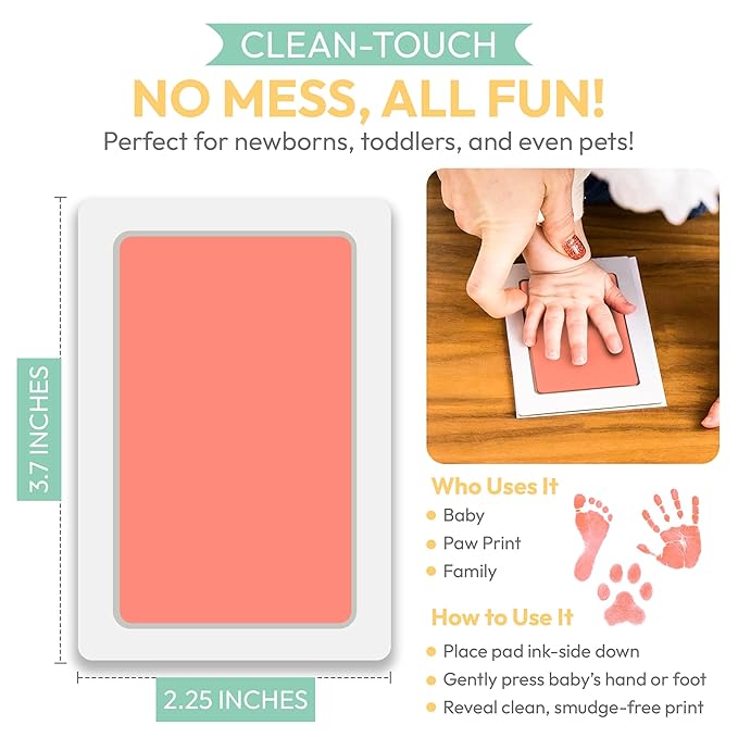 Clean Touch Ink Pad for Baby Handprints and Footprints – Inkless Infant Hand & Foot Stamp – Safe for Babies, Doesn’t Touch Skin – Perfect Family Memory or Gift – Pink Print Kit by Tiny Gifts-CubbioJoy