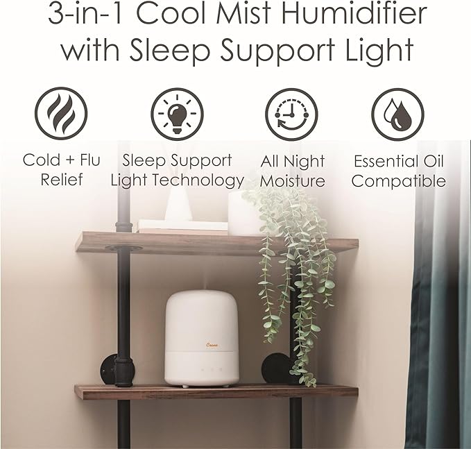 Crane Top Fill Mini Humidifier for Bedroom and Nursery 3-in-1 Essential Oil Diffuser Sleep Light 0.5 Gallon Baby Humidifier-CubbioJoy