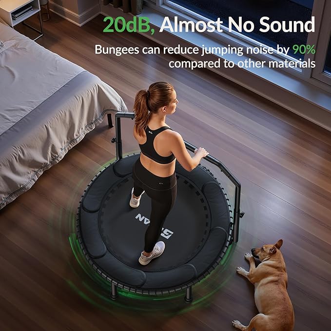 BCAN 40"/48" Mini Rebounder Trampoline for Adults with Bar, 450/550LBS Fitness Trampoline with Bungees, Adjustable Handle, Stable & Quiet, Indoor Outdoor, Whole-Body Workout & Relaxation at Home-CubbioJoy
