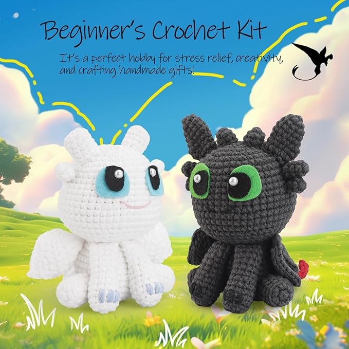 Crochet Kit for Beginners,Beginner Crocheting Animals Kits w Step-by-Step Video Tutorials, Knitting Starter Pack for Adults and Kids,2 Pack Dragon-CubbioJoy