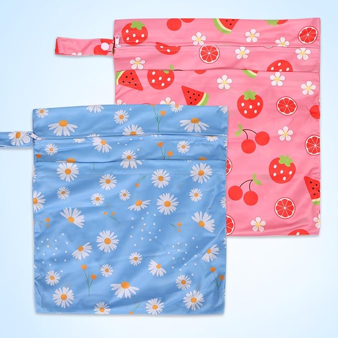 2pcs Cloth Diaper Wet Dry Bags, Waterproof Reusable Wet Bag with 2 Zipper Pockets & Handle, Washable Laundry Bags for Baby Adult Clothes Travel Beach Pool Daycare Yoga Gym Exercise Swimsuits,-CubbioJoy