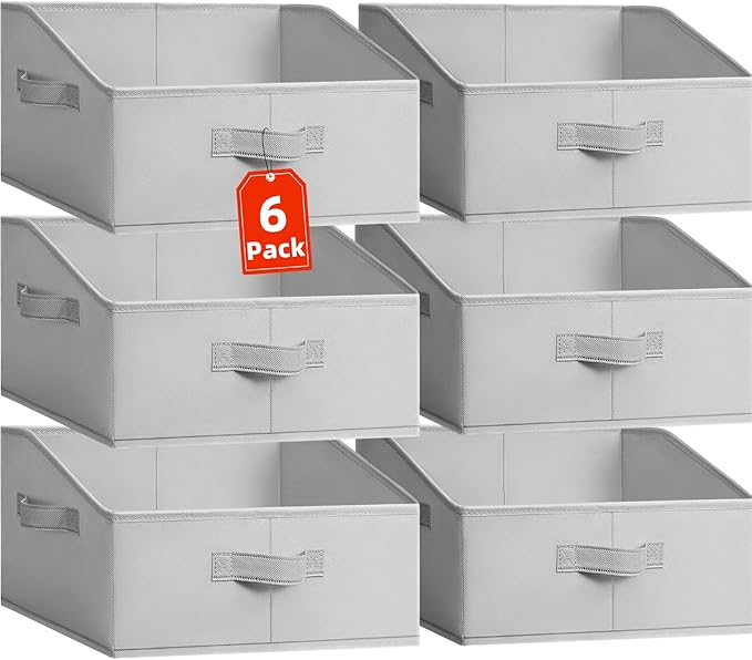 Criusia Closet Organizers Bins 6 Pack - Large Closet Shelf Organizer with Handles - Fabric Trapezoid Home Organization and Storage Baskets for Organizing Clothes Toy Blanket Towel Purse Hats-CubbioJoy
