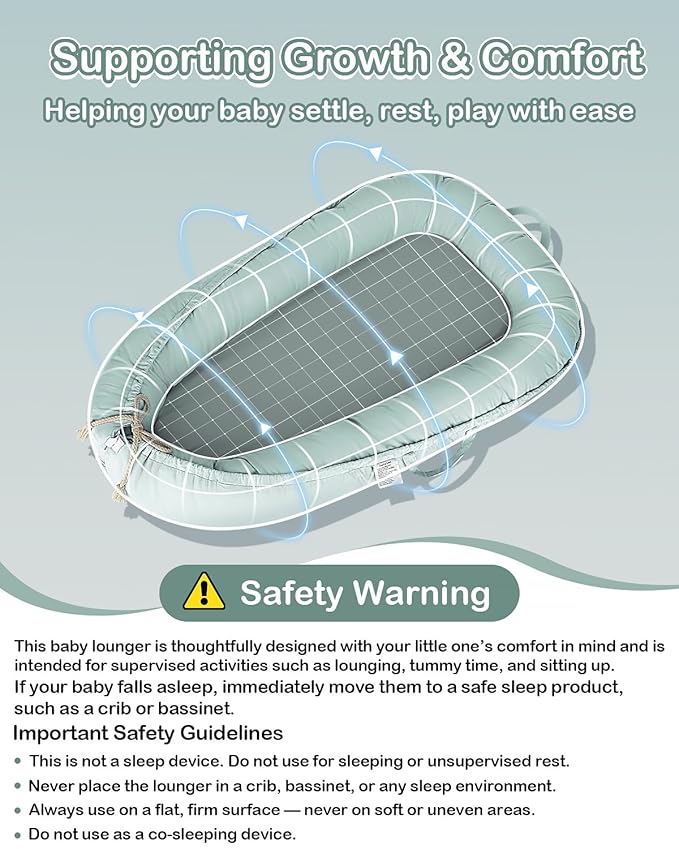 Baby Lounger - Infant Lounger for Newborn 0-24 Months, Pure Cotton Breathable Baby Nest Lounger Cover, Newborn Essentials for Baby Boys & Girls, Portable Baby Lounger for Home and Travel-CubbioJoy