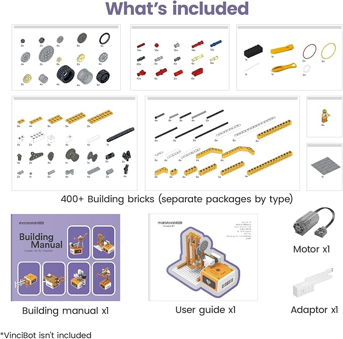 Creator Kit for VinciBot Robotic with 434+ Building Blocks & 20 Building Cases for Kids School STEM Education Class, DIY Science Experiment Kit for Kids Ages 8-12-CubbioJoy