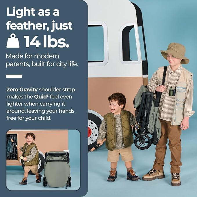 Inglesina Quid³ Stroller, Planet Green - Compact Reclining Travel Stroller for Baby & Toddler 0-55 lbs, One Hand fold, Car seat Compatible, Airplane Overhead, Lightweight, Foldable, XL UPF 50+ Canopy-CubbioJoy