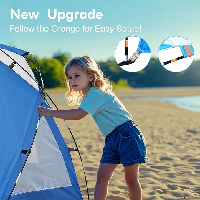 Beach Tent, Portable Sun Shelter for 2/3/4/6-8 Person with UPF 50+ UV Protection, Easy Setup Waterproof Beach Shade Canopy Cabana for Family Outdoor and Picnics, Fishing with Carrying Bag-CubbioJoy