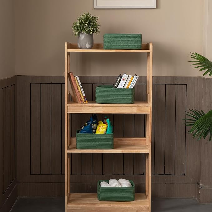 4 Pack Small Storage Shelf Baskets for Organizing, Mini Woven Rope Storage Bins for Towels, Cute Decorative Closet Organizer，Baby Nursery, Gift Empty Baskets -11.81''Lx7.87''Wx4.72''H-Green-CubbioJoy