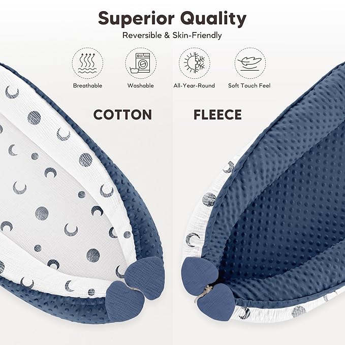 Baby Lounger - Infant Lounger Pillow for Newborn 0-24 Months, Soft, Breathable & Portable Baby Lounger Pillow for Boys & Girls, Cozy Baby Floor Seat for Home & Travel (Bluemoon)-CubbioJoy