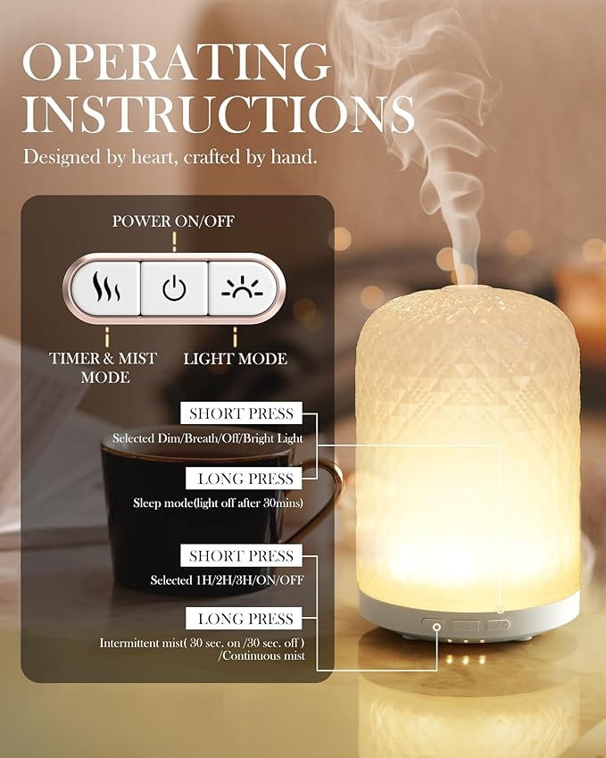 Aromatherapy Diffuser – Ultrasonic Essential Oil Diffuser, Health Night Light, Timer & Auto Shut-Off, BPA-Free, 120ml Diffusers for Home, Office, or Spa-CubbioJoy
