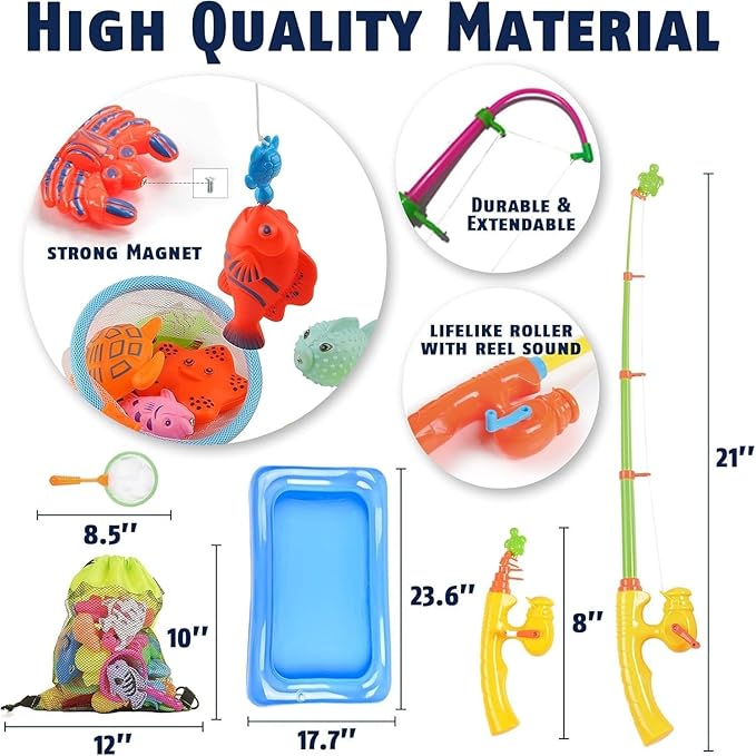 CozyBomB™ Magnetic Fishing Toys Game Set for Kids | Water Table Bathtub Kiddie Pool Party & Pole Rod Net, Plastic Floating Fish Toddler Color Ocean Sea Animals Birthday Age 3 4 5 6 Year-CubbioJoy