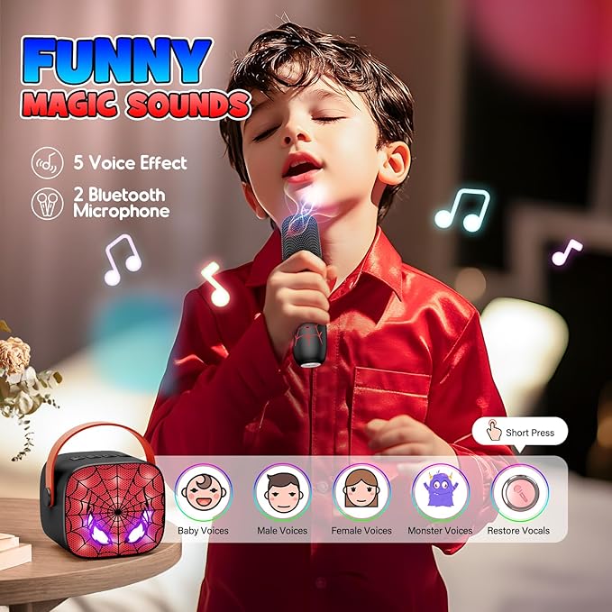 Cool Mini Karaoke Machine Toys: Kids Toys Birthday Gifts Age 3-12+ LED Portable Bluetooth Speaker with 2 Wireless Microphone Gift Toy for 4 5 6 7 8 9 Years Old Girls Boys Kid Adults-CubbioJoy