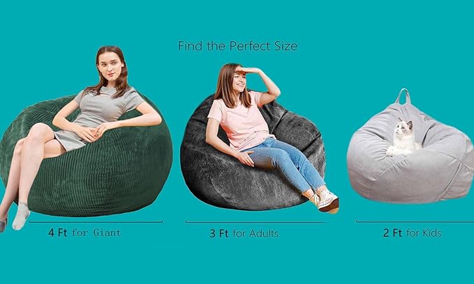 Bean Bag Chairs with Faux Rabbit Fur Cover, 4 ft Giant Memory Foam Bean Bag Chairs for Adults/Teens with Filling,Ultra Soft Faux Fur Fabric, Round Fluffy Sofa for Living Room Bedroom College Dorm-CubbioJoy
