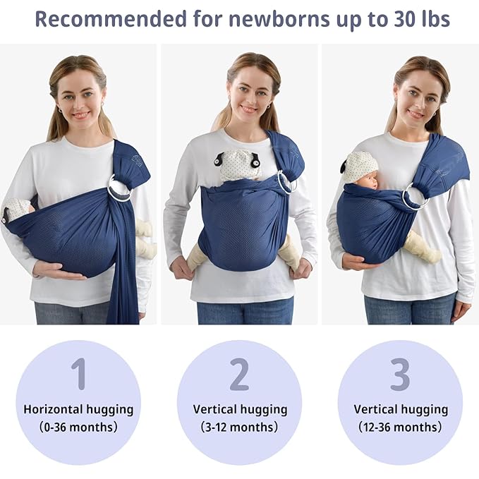 CUBY Water Baby Sling Carrier Lightweight Breathable Mesh Baby Wraps Carrier Adjustable Ring Sling Quick-Drying Baby Carriers Sling for Newborn Toddler Summer Swimming Pool Beach(Dark Blue)-CubbioJoy