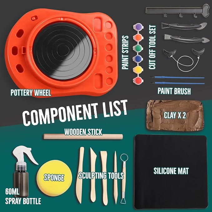 Insnug Pottery Wheel for Kids - Complete Pottery Kit for Beginners, Upgraded Sculpting Clay Tools, Air Dry Clay & Arts Supplies, Mini Pottery Wheel Crafts Kits for Kids Girls Boys Ages 8-12-CubbioJoy