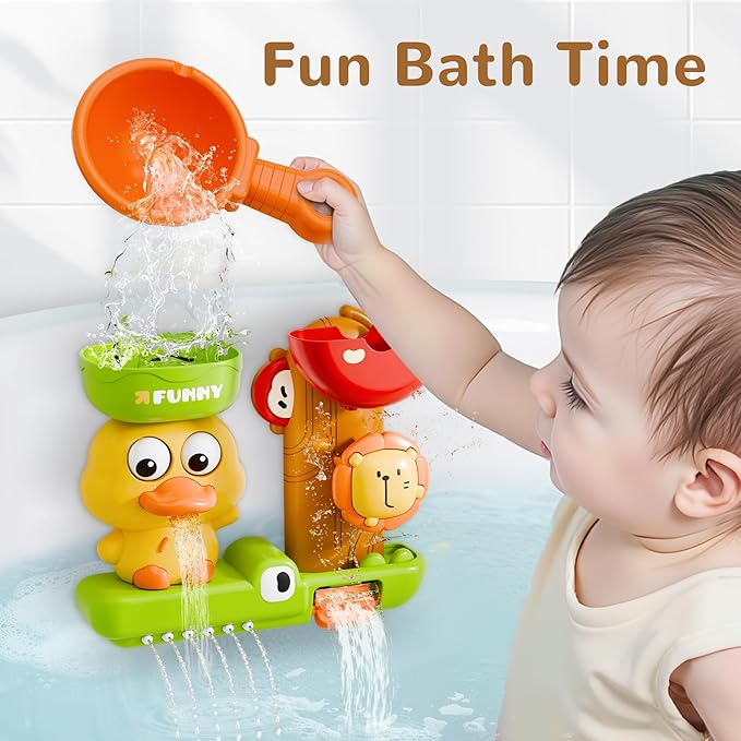 iPlay, iLearn Bath Toys for Toddlers 1-3, Baby Waterfall Bathtub Toy W/ Suction Cup, Kids Bath Tub Shower Playset, Infant Bathtime Fun Summer Pool Birthday Gift 18 24 Month, 2-4, 3-5 Year Old Girl Boy-CubbioJoy