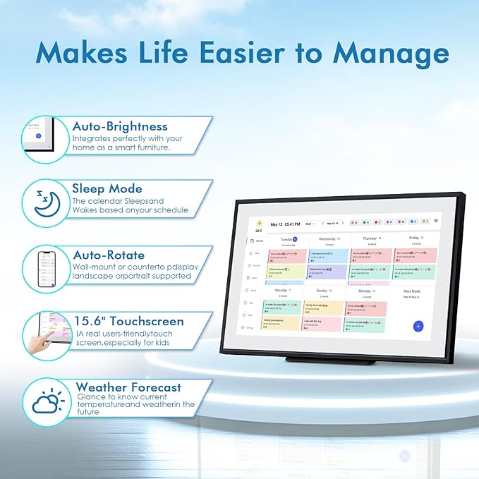 Calendar Digital 15.6 Inch Electronic Calendar&Chore Chart, 1920 * 1080P IPS Touchscreen Wall Smart Weekly and Monthly Planner for Family Black Gift for Mother mom Women-CubbioJoy