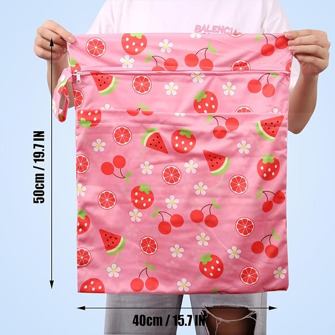 2pcs Travel Waterproof Laundry Bag, Cloth Diaper Wet Dry Bags with Handle & 2 Zipper Pockets, Reusable Washable Dirty Clothes Bag for Baby Adult Travelling Hanging, Bathing Beach Pool Daycare-CubbioJoy