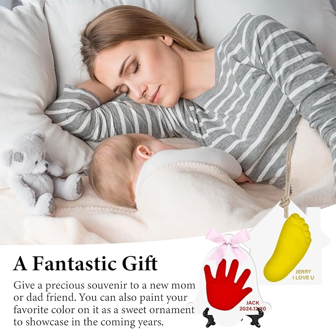 Baby Handprint Footprint Keepsake Ornament Kit, Personalized Baby Foot Printing Kit for Newborn Clay Impression Handmade DIY Imagination to Create-CubbioJoy