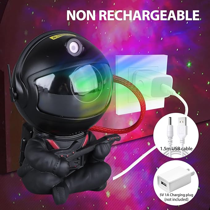 Astronaut Star Projector, Star Projector Galaxy Light for Kids，8 Modes Remote and 270° Adjustable Led Lights for Bedroom, Girls Room Decoration, Home Theater, Ceiling, Timer (Black Guitar)-CubbioJoy