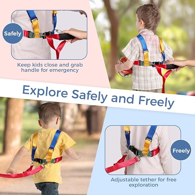 JXM Safety Harness Leash for Autism and Special Needs Child (3-6 yrs), Child Adjustable Elopement Harness with Emergency Grab Handle and Tether, Keep Active Autistic/ADHD Kids Safe and Free Outdoors-CubbioJoy
