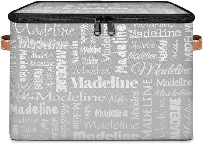 Custom Storage Basket with Name, Personalized Storage Bins with Zipper Lid, Foldable Fabric Storage Box Large capacity with Handle Grey-CubbioJoy
