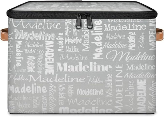 Custom Storage Basket with Name, Personalized Storage Bins with Zipper Lid, Foldable Fabric Storage Box Large capacity with Handle Grey-CubbioJoy