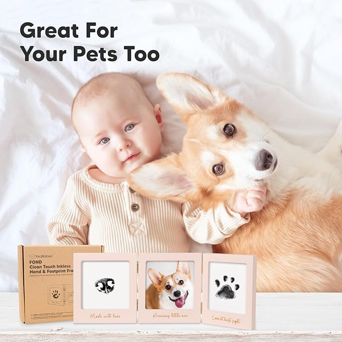 Inkless Baby Handprint and Footprint Kit for Newborn - Baby Footprint Kit, Newborn Keepsake Nursery Picture Frame,Dog Paw Print Maker,Personalized Gifts for New Mom,Showers & Registry(Petal Pink/Gold)-CubbioJoy