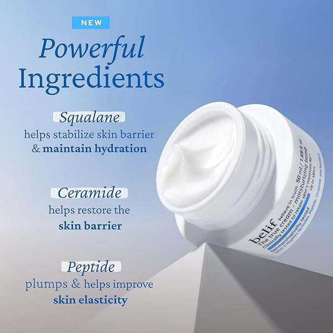 belif Moisturizing Bomb – Daily Ceramide Moisturizer with Peptide & Squalane, 48hr Hydration & Anti-Aging Cream, Milky & Lightweight, Restores Skin Barrier, Korean Skincare, 0.84 fl oz (25ml)-CubbioJoy