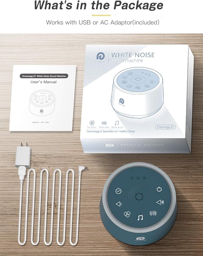 Dreamegg D1 Sound Machine - White Noise Machine with Baby Night Light for Sleeping, High Fidelity Sounds, Timer & Memory Feature, Sound Machine for Baby Adults, Home, Office, Travel (Navy Blue)-CubbioJoy