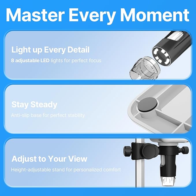 Coin Microscope for Error Coins, 4.3 inches 1080P LCD Digital Microscope, 50x-1000x Magnifier with 8 Adjustable LED Lights, PC View, Compatible with MacOS Windows for Adults Kids-CubbioJoy