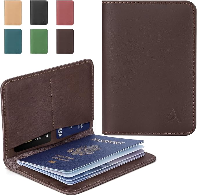 ALLIVE Passport Holder for Travel Women Men,Genuine Leather Passport Cover Wallet,Travel Must Haves Airport Essentials Travel Gifts Brown-CubbioJoy