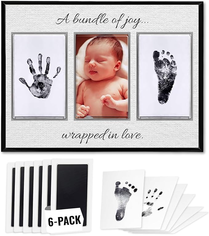 Inkless Hand and Footprint Kit, Baby Keepsake Plaque & Baby Shower Gifts - Ideal as Mom To Be Gift, Nursery Picture Frames, Clean Touch Hand and Footprint Kit (Style 2 - Design 4)-CubbioJoy