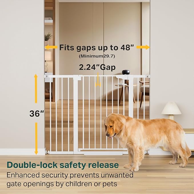Cumbor 36" Extra Tall Baby Gate for Stairs, 29.7-48" Wide Dog Gates for Doorways, Auto Close Safety Gate for Babies and Pets, Easy Install, Pressure Mounted, Fits Doorways, Stairs, Entryways, White-CubbioJoy
