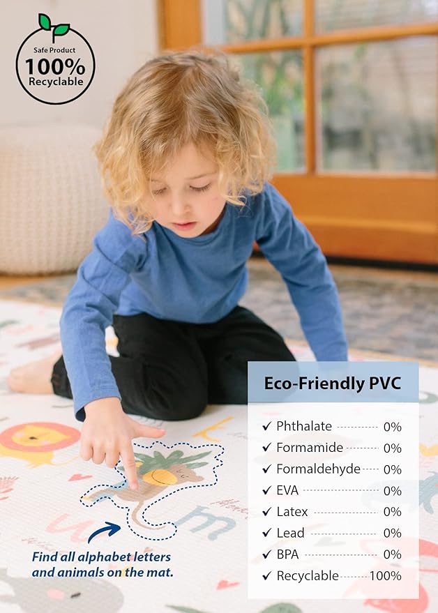 Baby Care Play Mat (Medium, Moroccan - Blue) 73’’ x 49’’ Original One-Piece Reversible Rollable Waterproof Play Mat for Infants, Babies, Toddler, and Kids-CubbioJoy