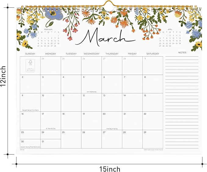 2025-2026 Calendar, Cabbrix Wall Calendar 2025, 18 Months Calendar Runs From July 2025 - December 2026, 15" x 12", Twin-Wire Binding, Hanging Hook, Floral Design-CubbioJoy