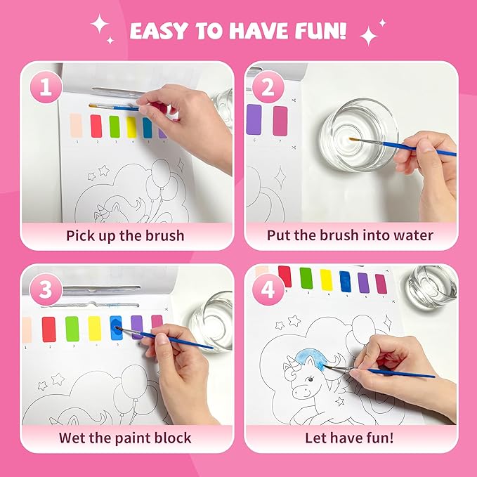 2PCS Paint with Water Books for Kids, Unicorn & Mermaid Watercolor Paint Book Set for Kids,Toddlers Water Color Coloring Painting Drawing Set,Mess Free Toys Gifts for Girls Age 3 4 5 6 7 8-CubbioJoy